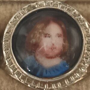 1950s Hallmark 14K White Gold Portrait Ring: Hand-Painted Porcelain, Size 5.5